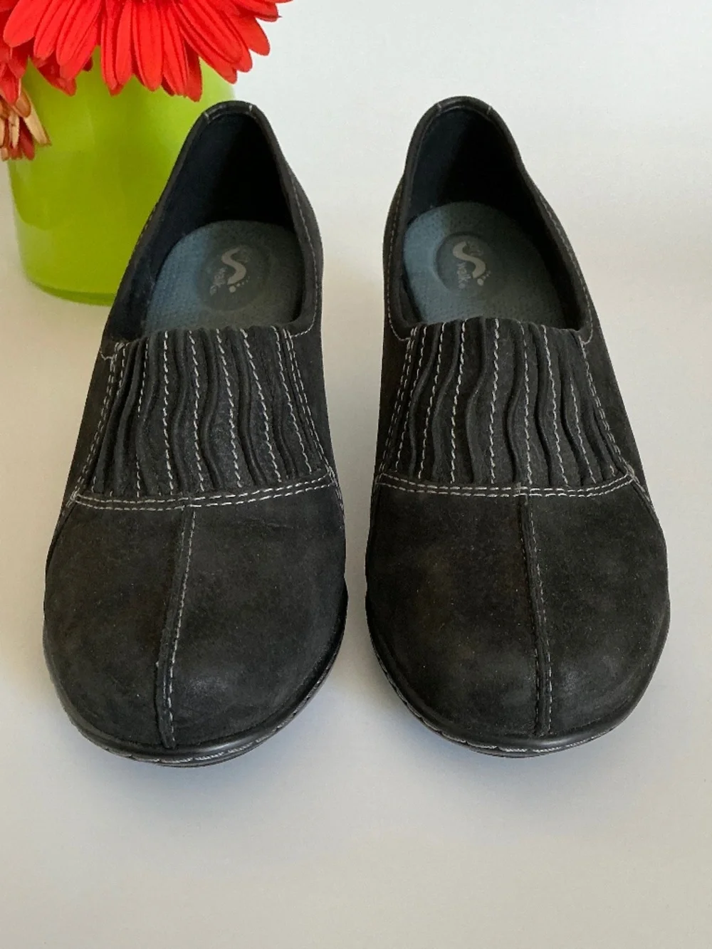 SoftWalk Black Suede Leather Wedge Comfort Sip On Shoes Size 7M EUC